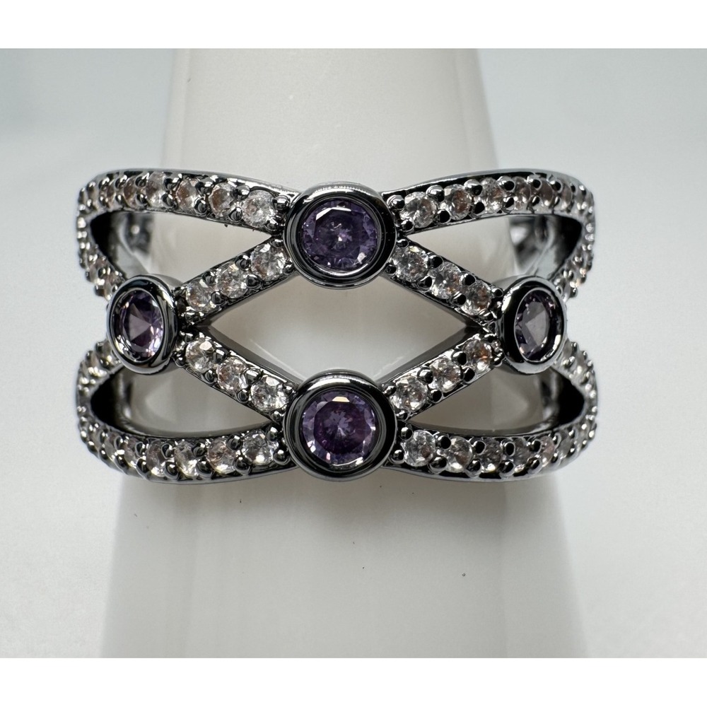 Bomb Party Ring RBP8622 Intricate Crossover Purple Topaz Hematite Size 8